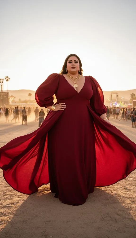 deep red maxi fringed western