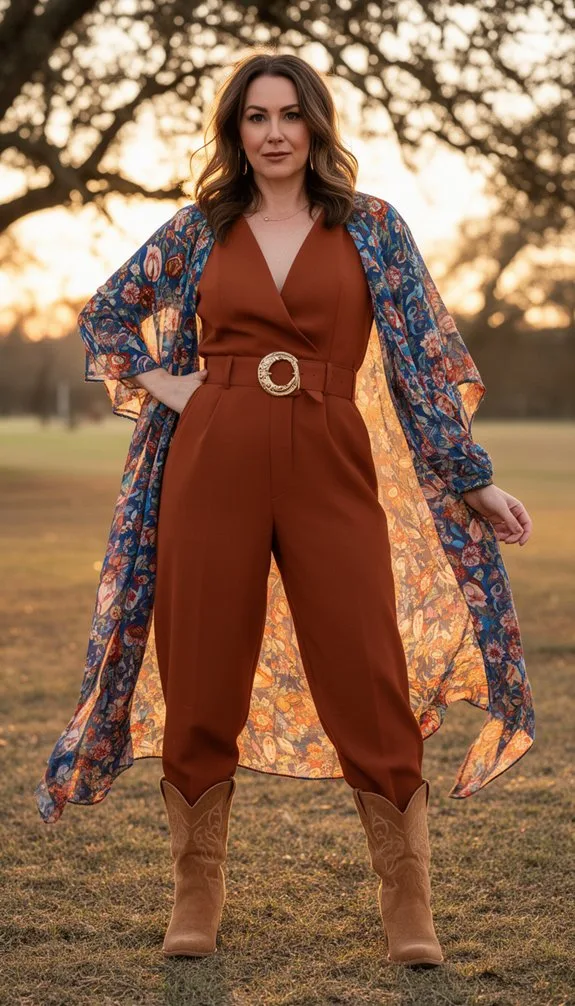 layered rust jumpsuit drama