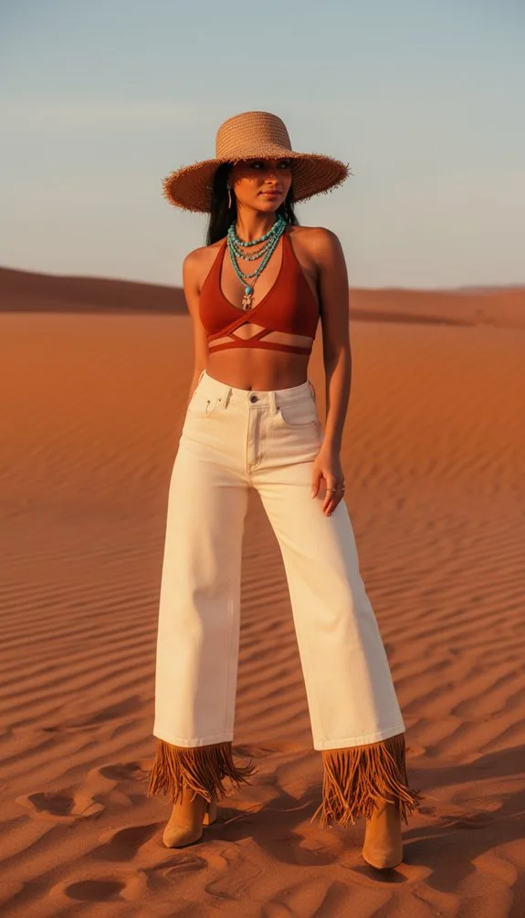rust halter wide leg jeans