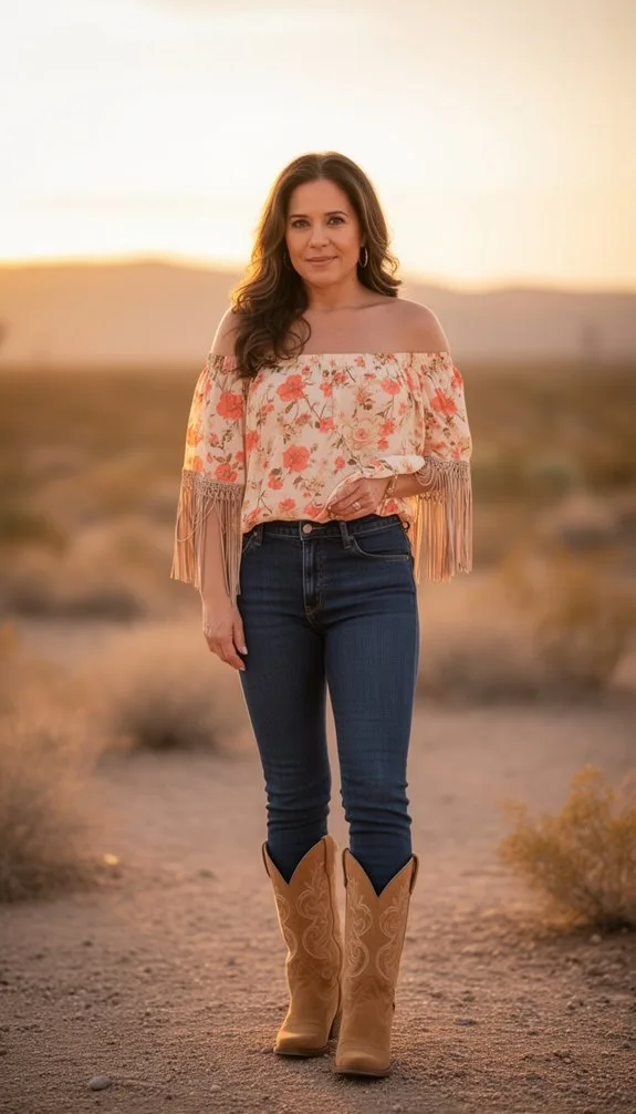 romantic floral western denim