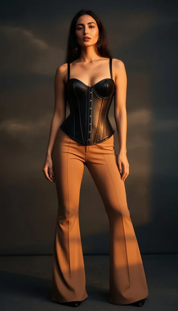 leather corset tan flares