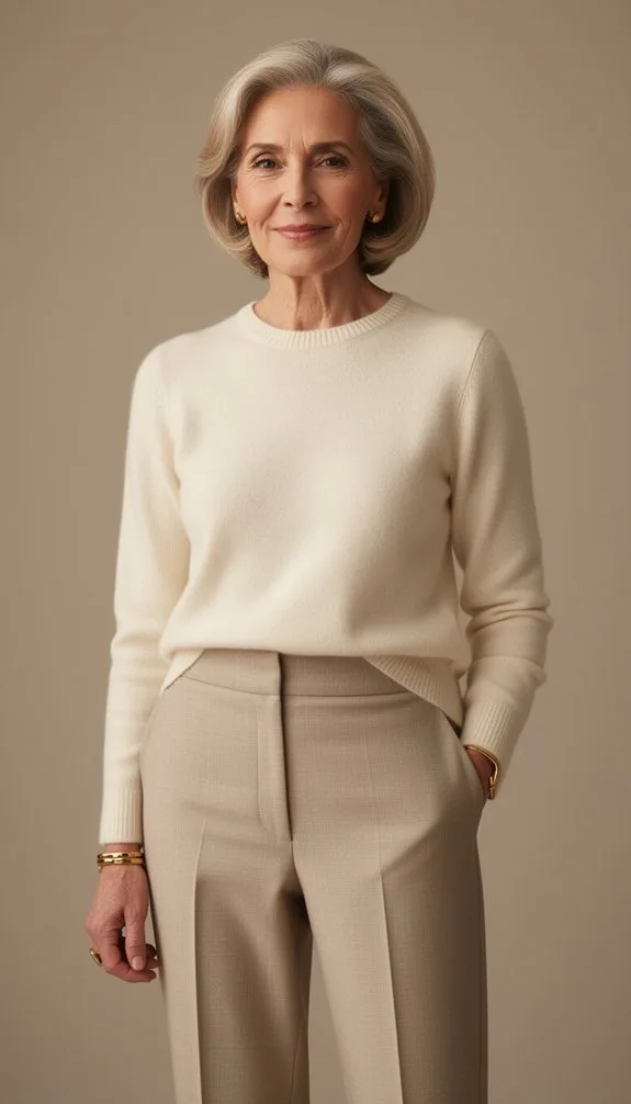 cream cashmere tailored trousers