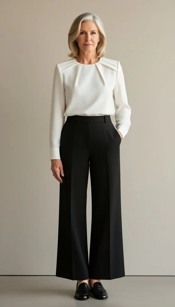 sculpted blouse wide leg trousers