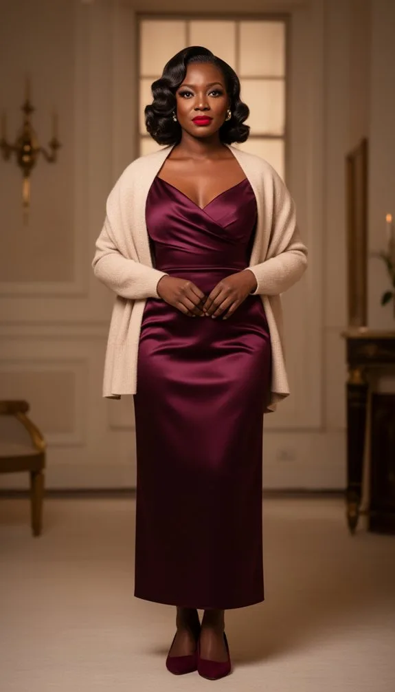 wine satin beige cardigan