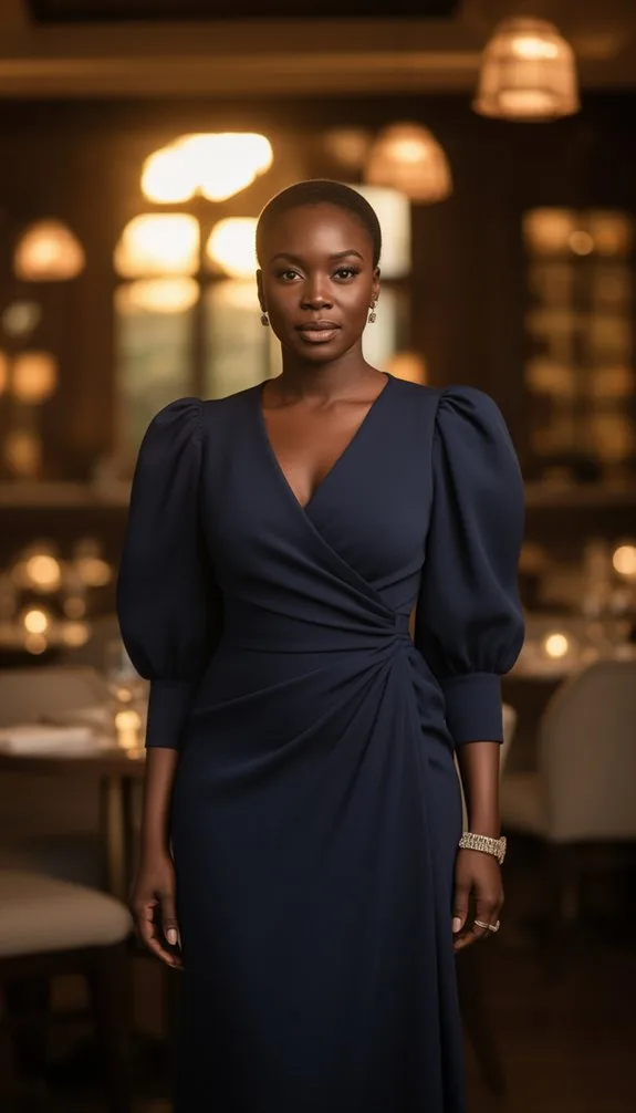 navy wrap dress elegance
