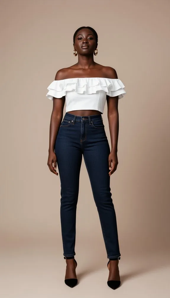 ruffled off shoulder crop