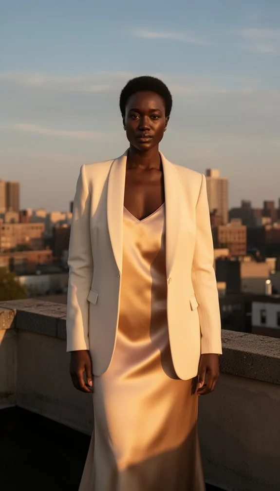 champagne slip dress ensemble