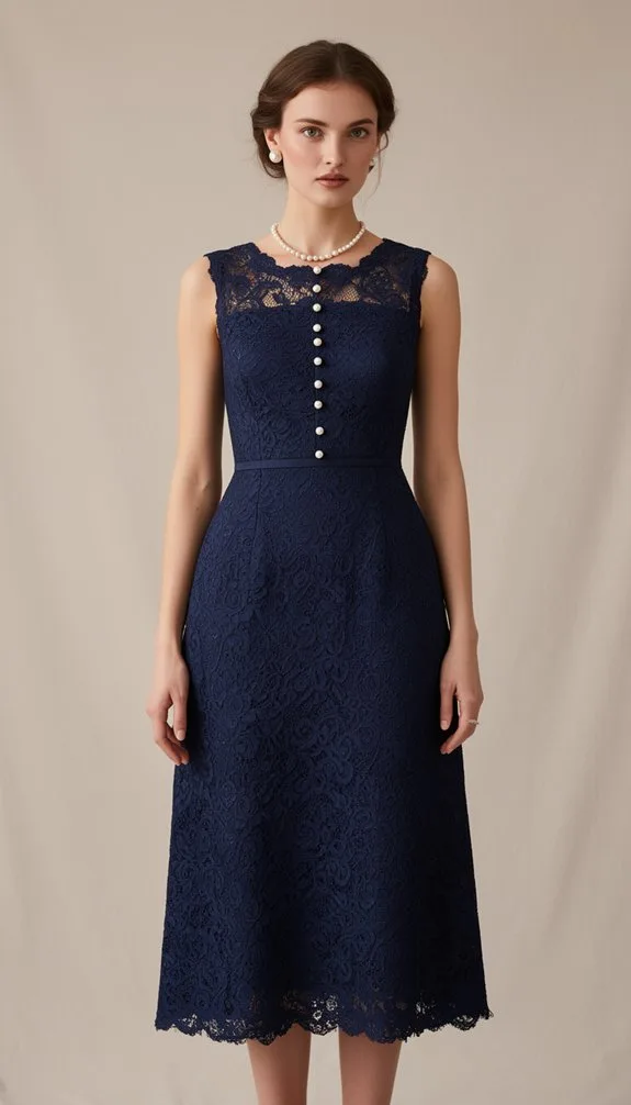 navy lace pearl elegance