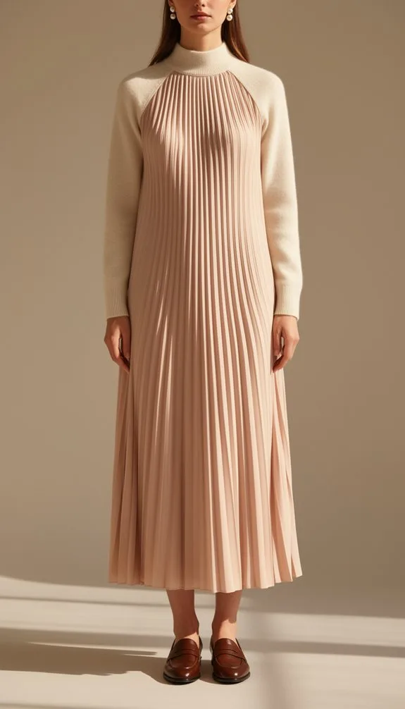 high neck pleated blush elegance