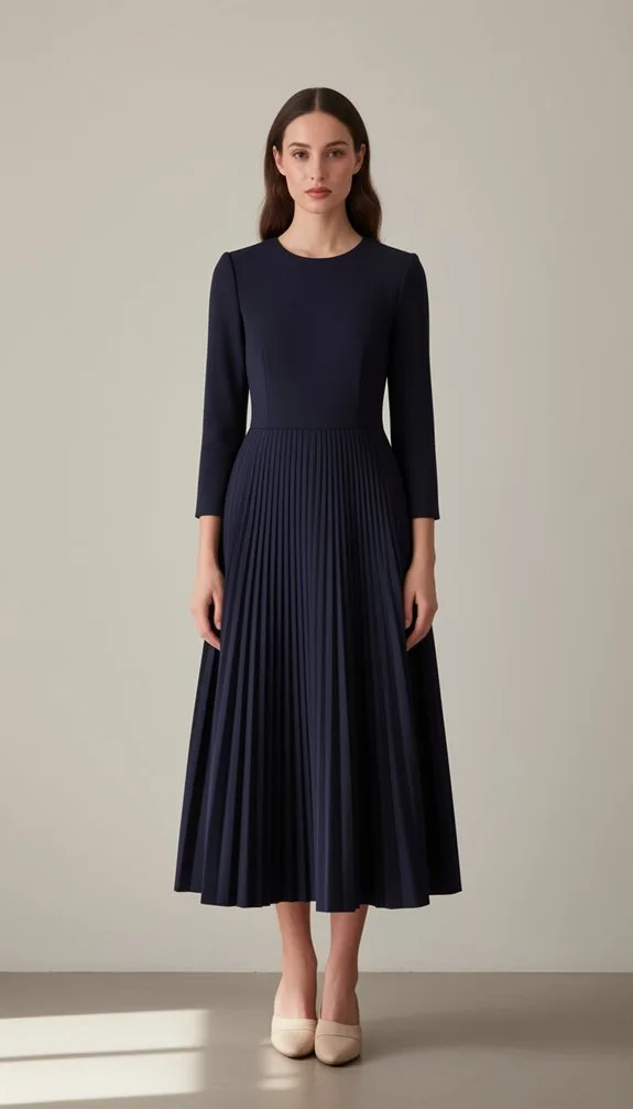 navy a line with pleats