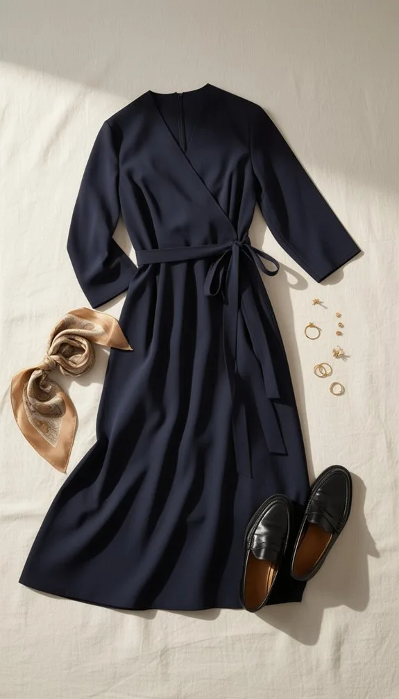 navy tailored wrap dress