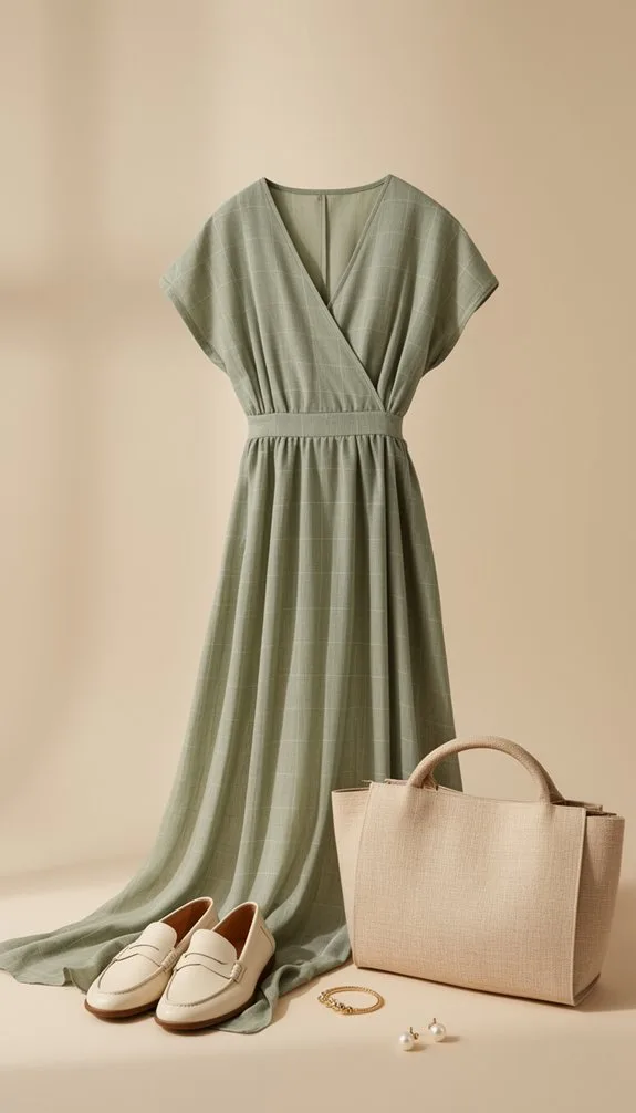 soft green checked wrapdress