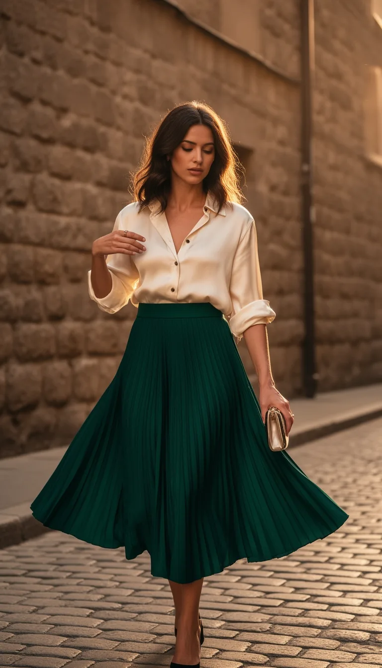 nipped waist satin blouse ensemble