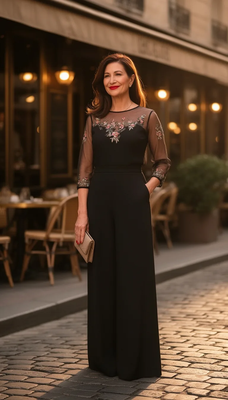sophisticated embroidered sheer jumpsuit