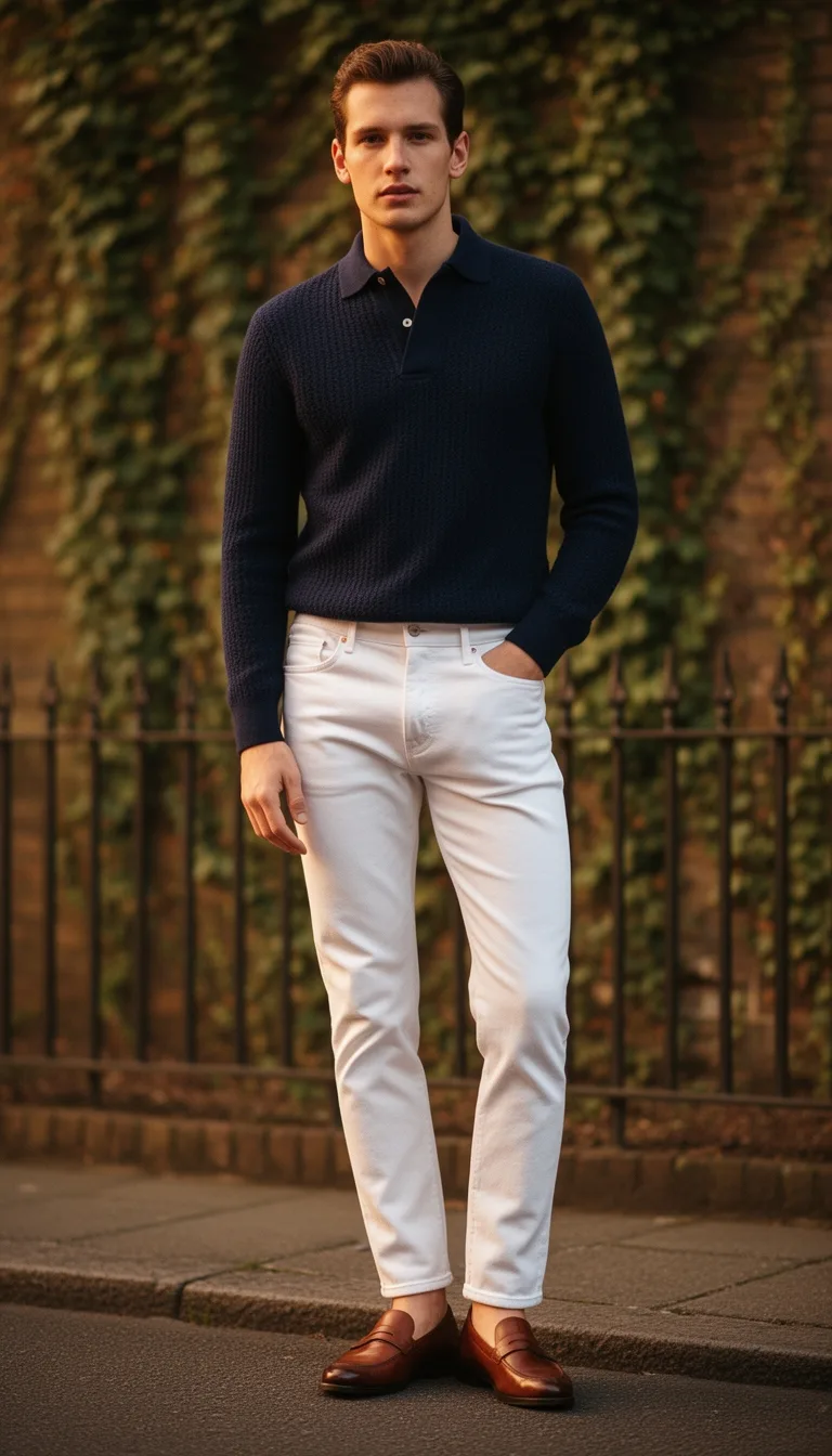 navy polo white jeans loafers