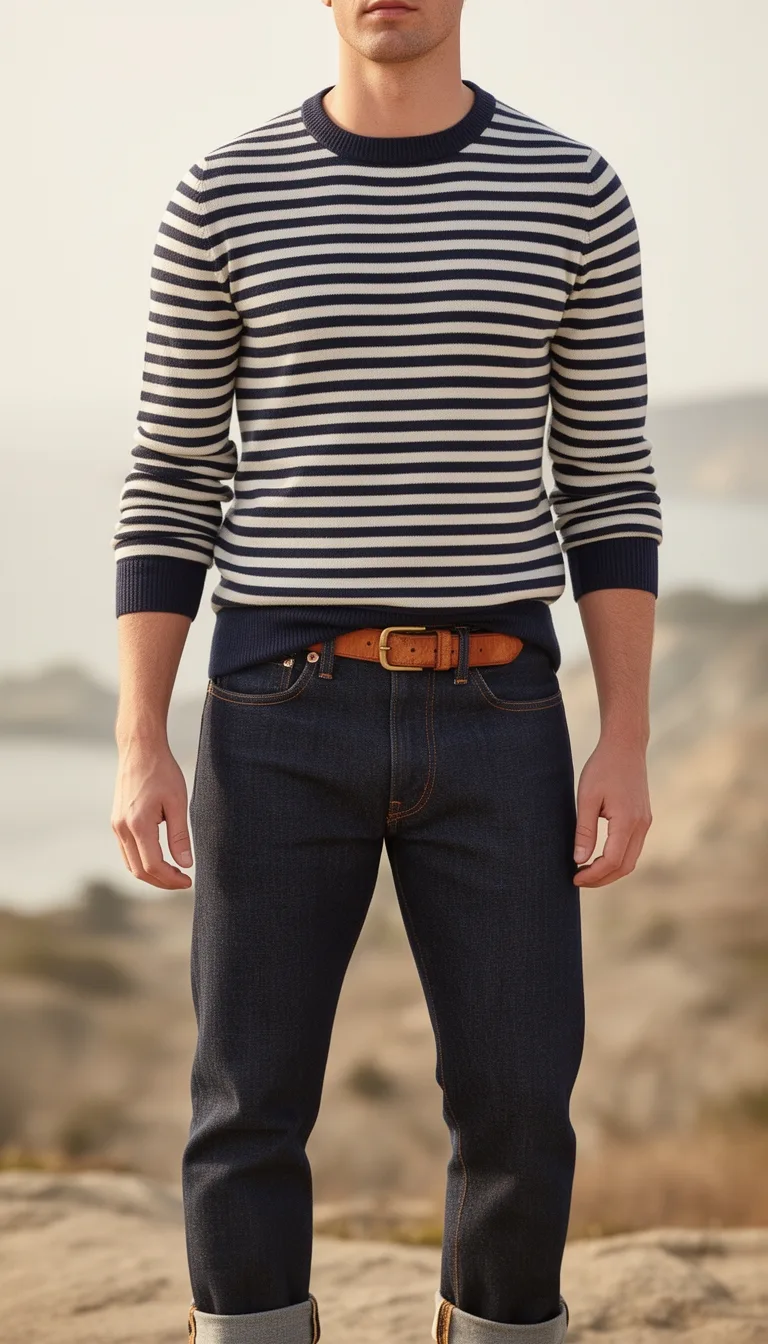 nautical striped sweater cuffed jeans