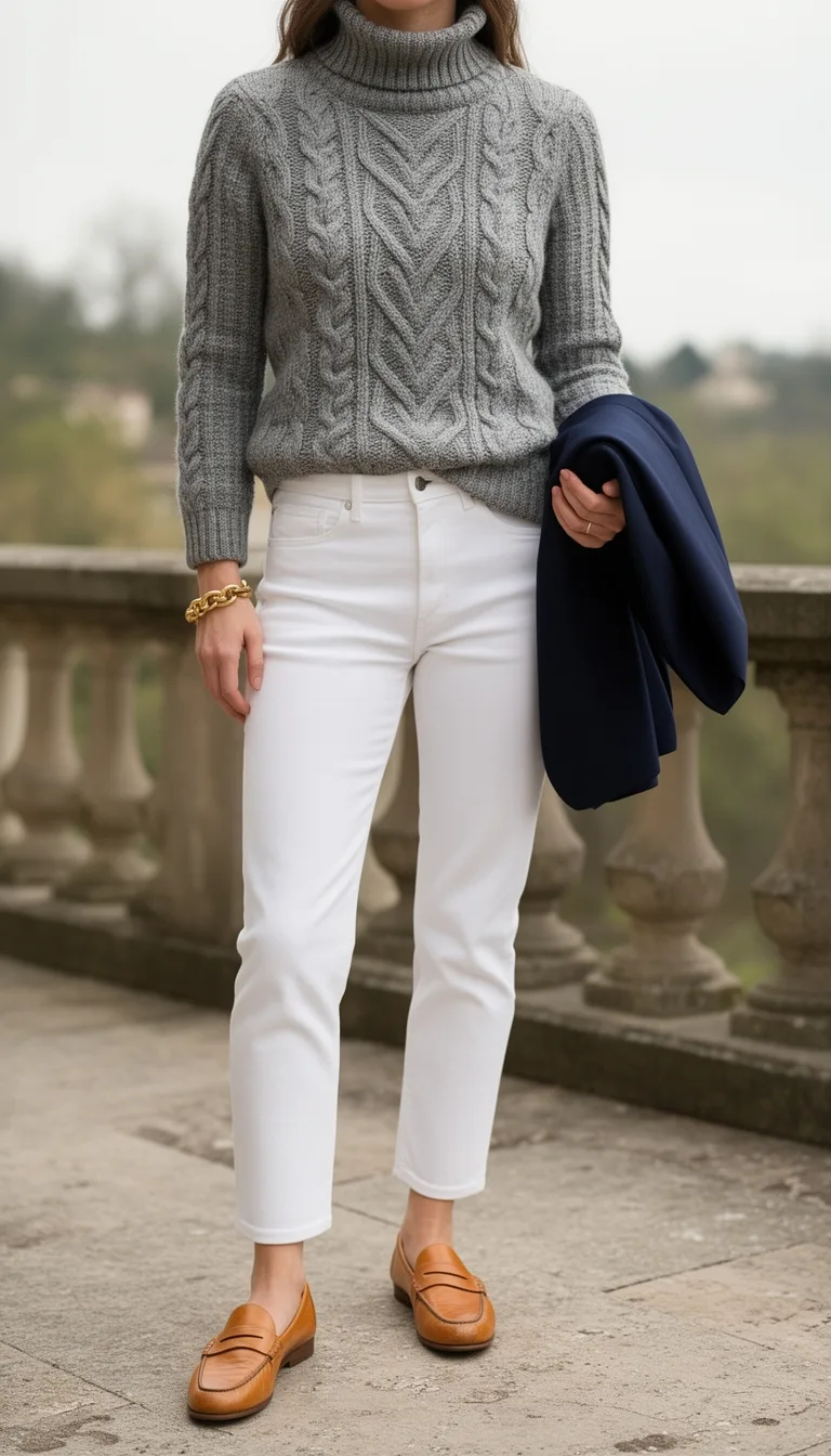 textured gray turtleneck outfit