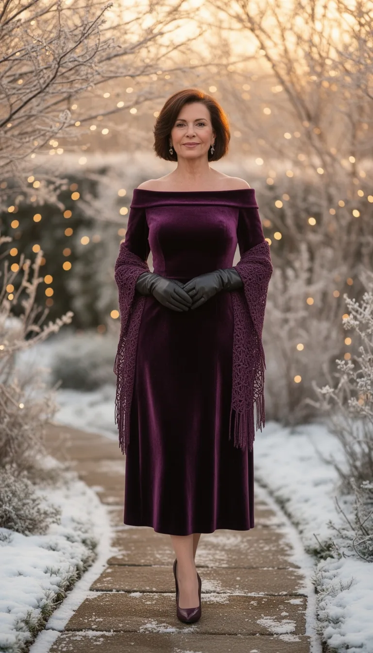plum velvet off shoulder elegance