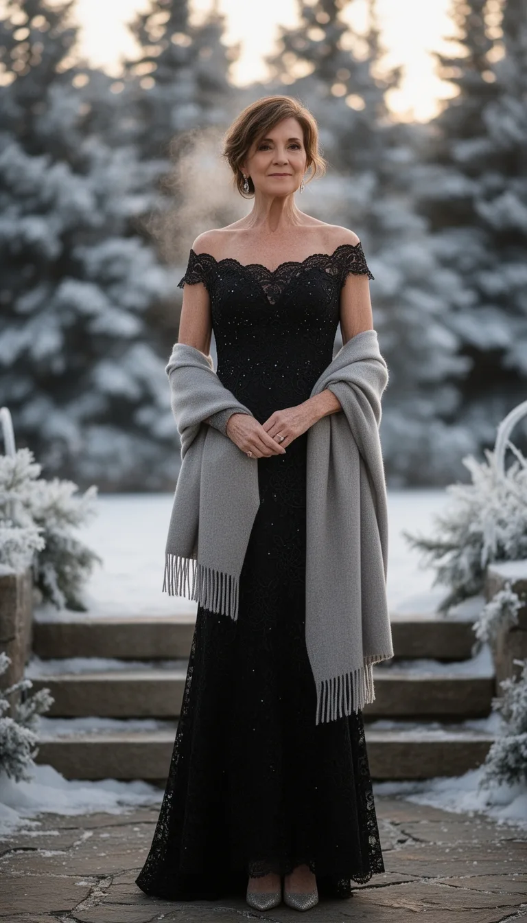 black lace off shoulder elegance