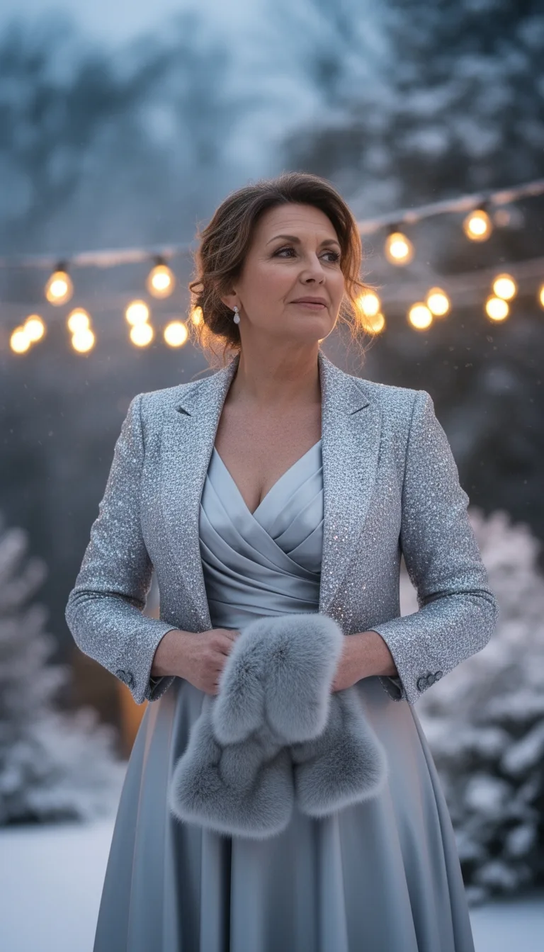 modern silver gown with blazer