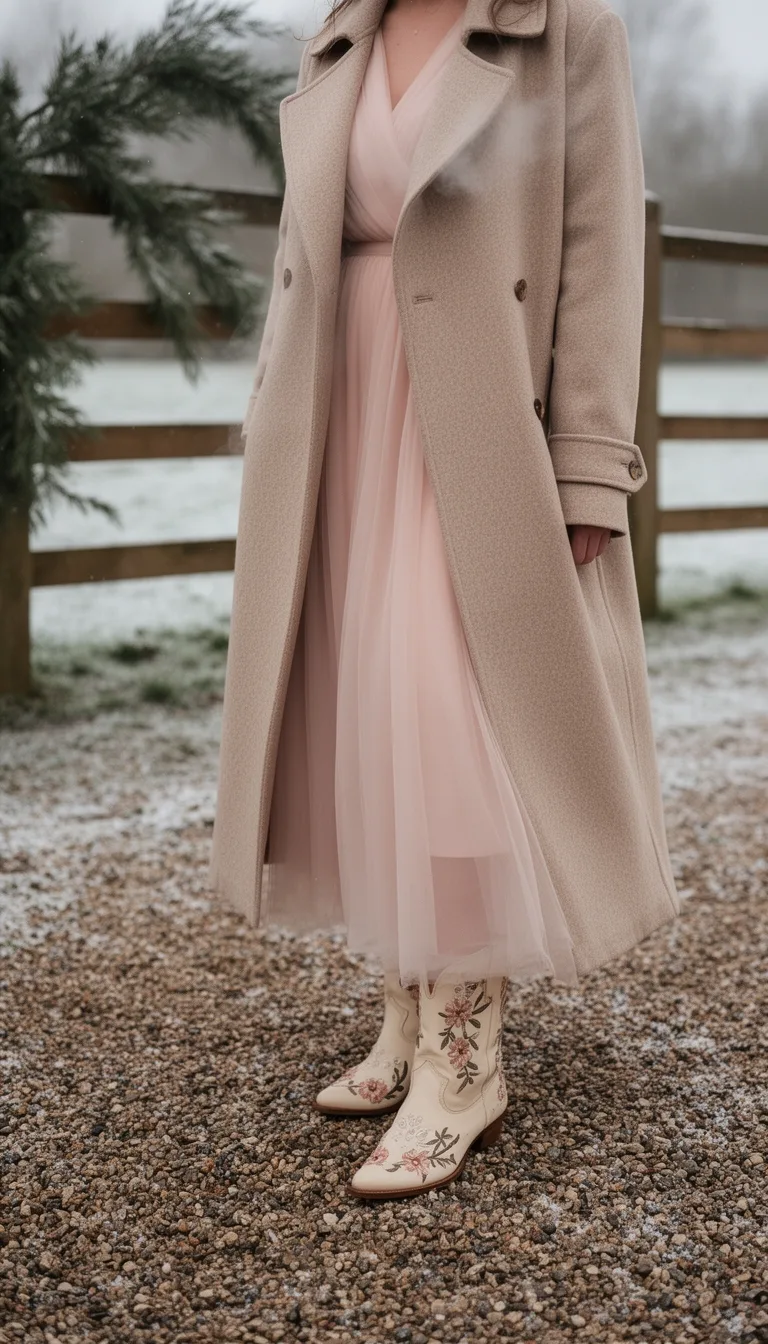 blush midi with embroidered boots
