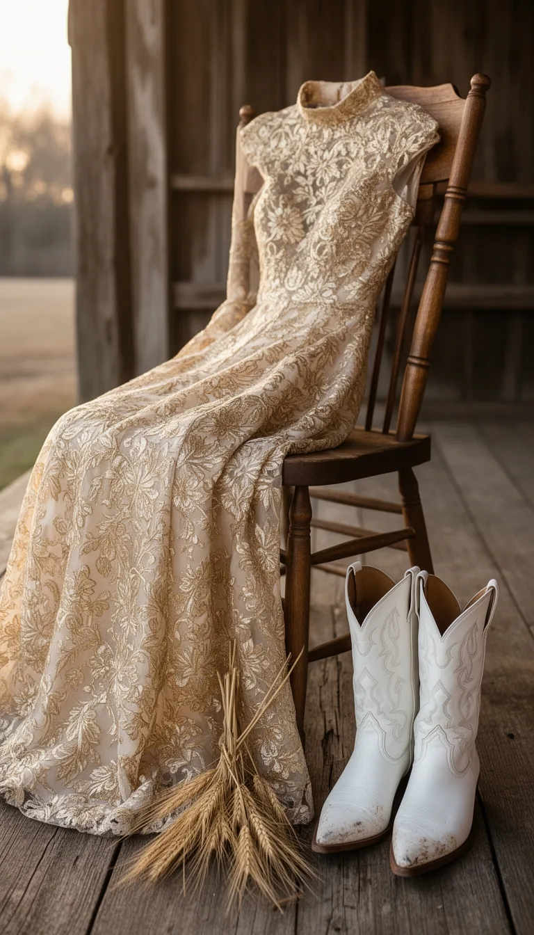 gold brocade high necked western glamour