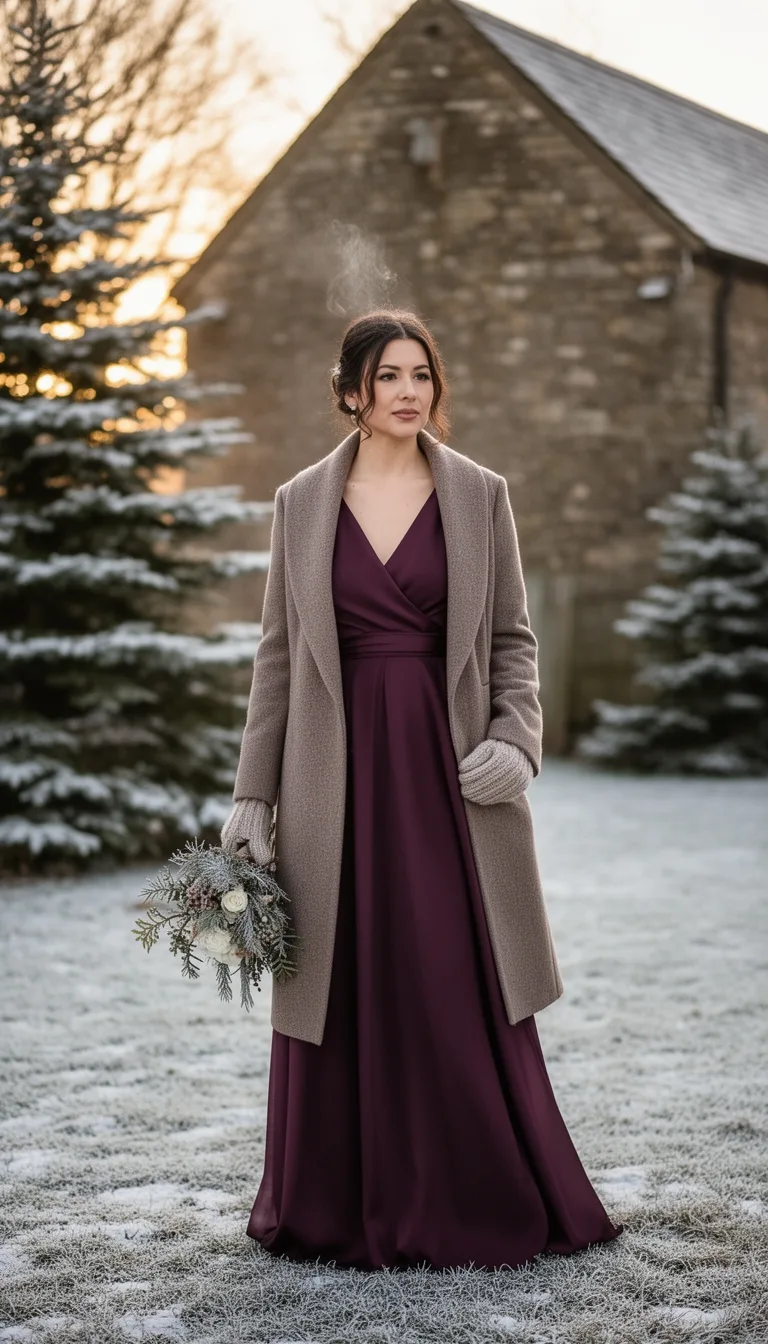 plum wrap dress layered