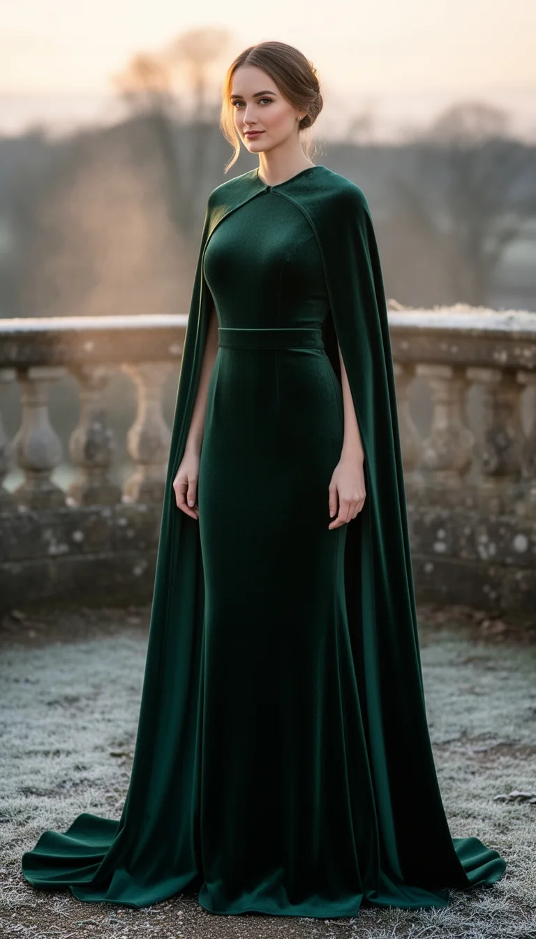 velvet gown with cape