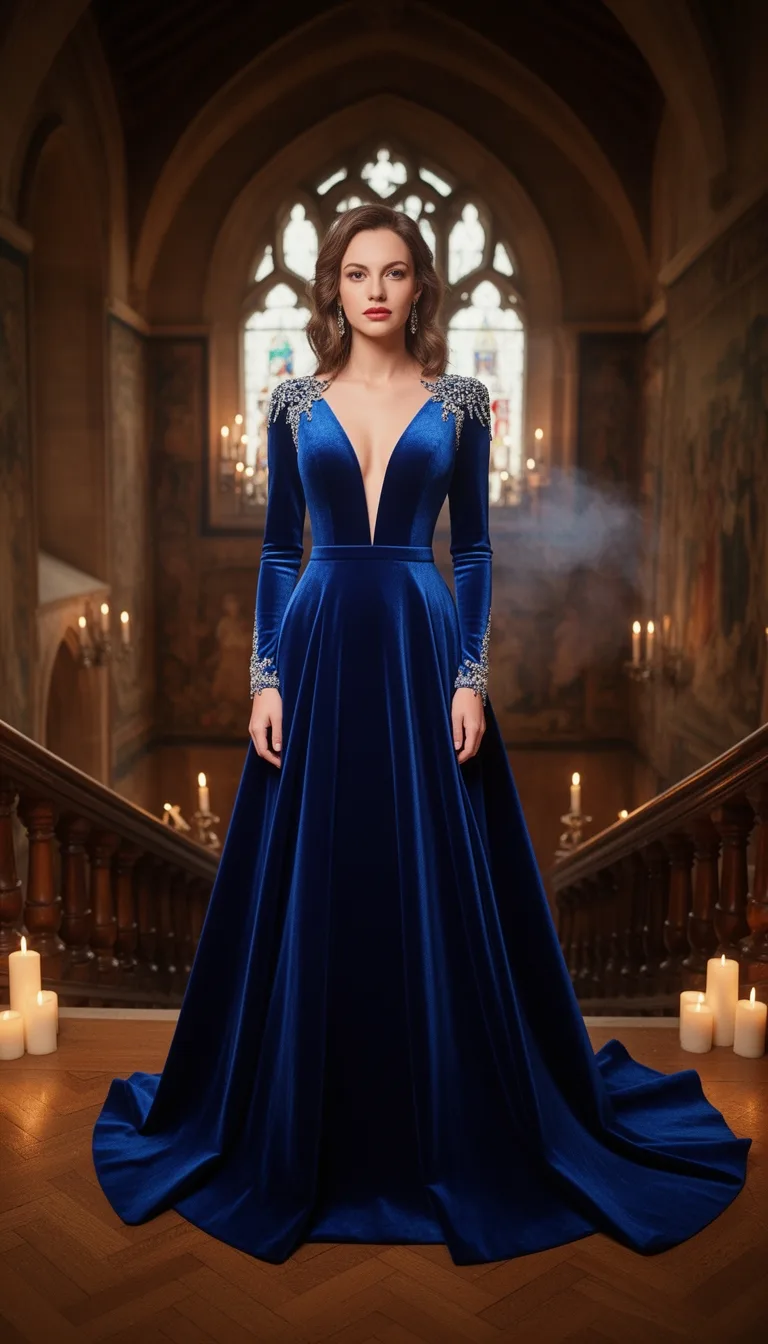 royal blue tailored plunge gown