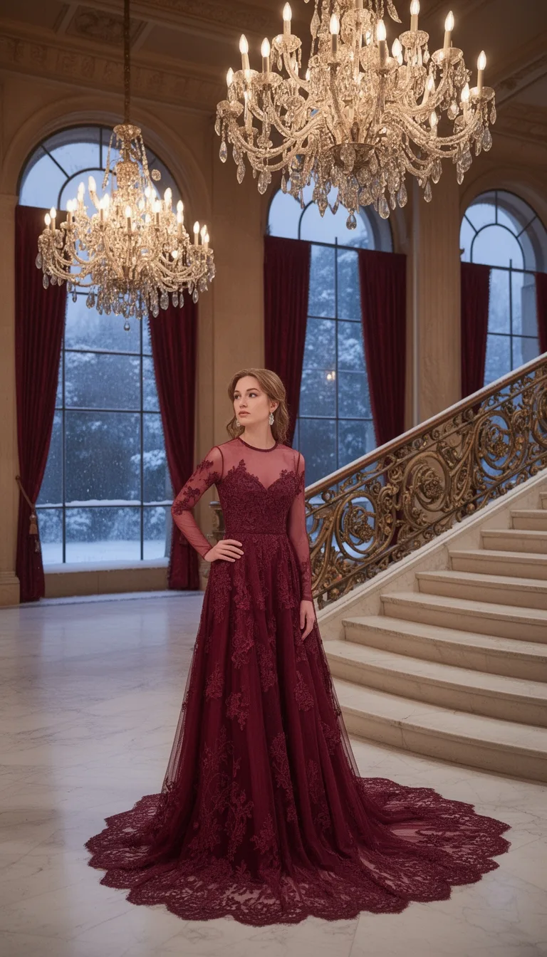 burgundy lace gown elegance