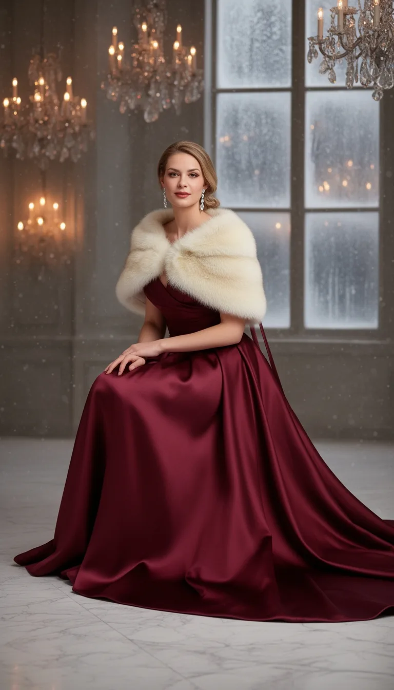 wine red satin gown ensemble