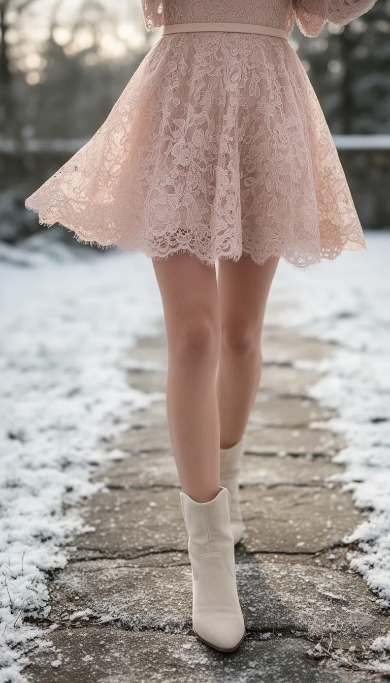 blush lace with cream suede