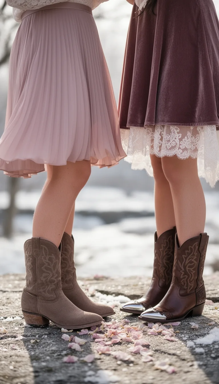 blush pleated mini with boots