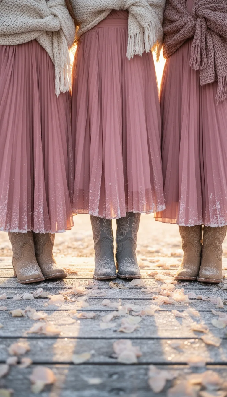 dusty rose pleats with boots