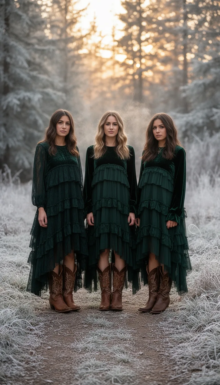tiered forest dress with boots