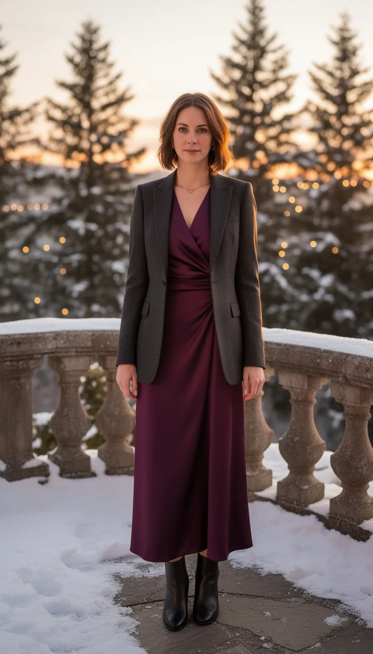 deep plum tailored blazer ensemble