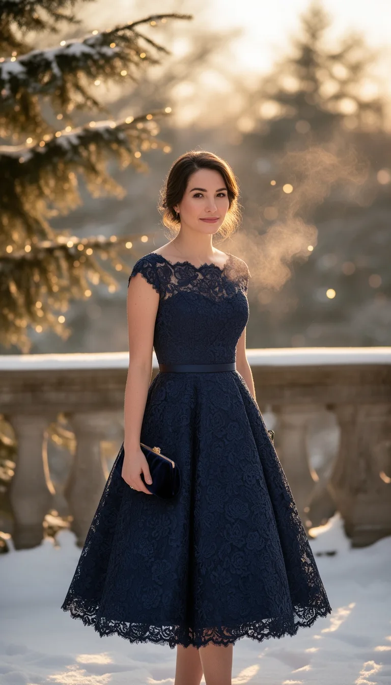 navy lace cap sleeve elegance