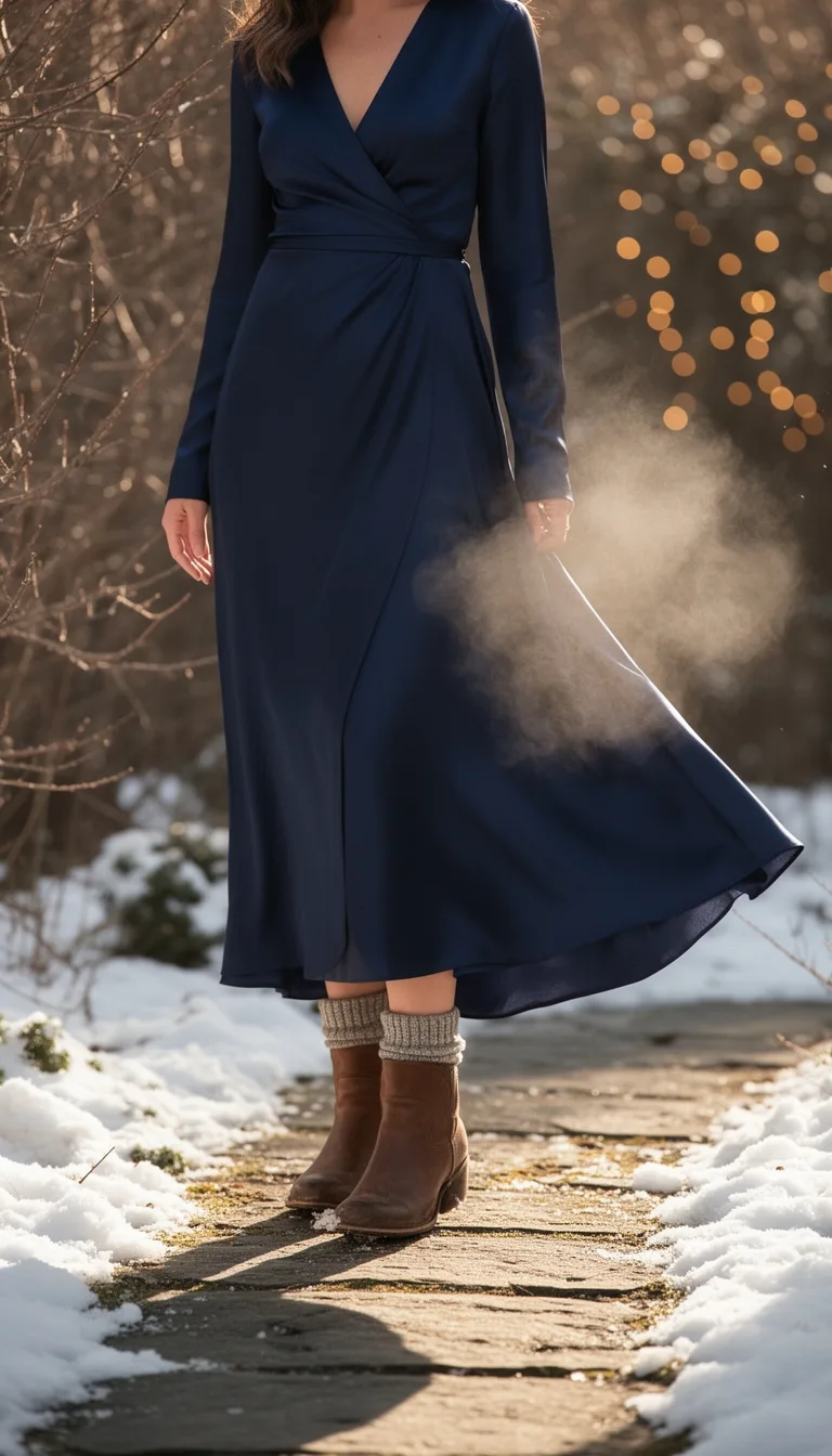navy satin wrap ensemble