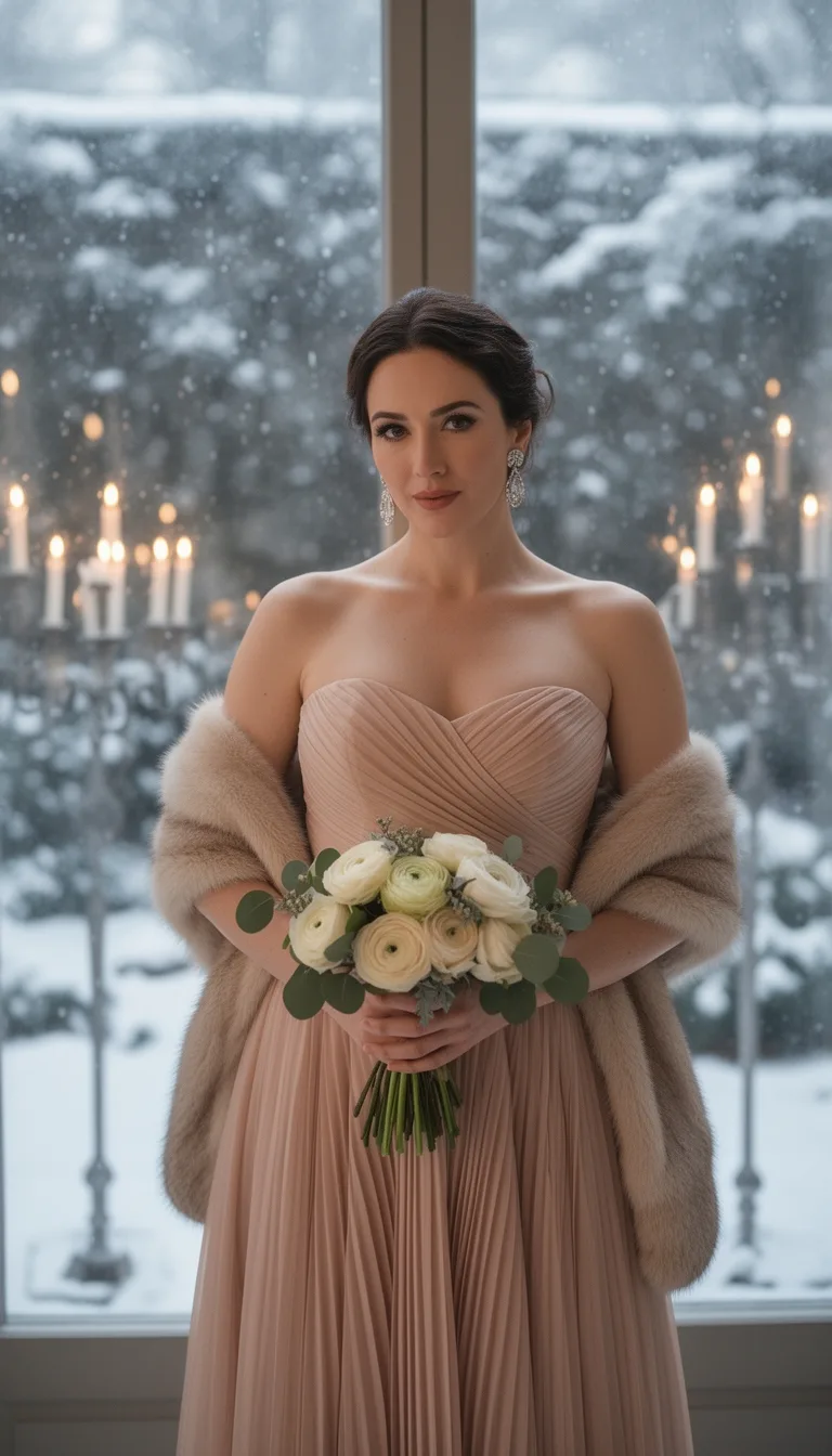 strapless blush pleated gown