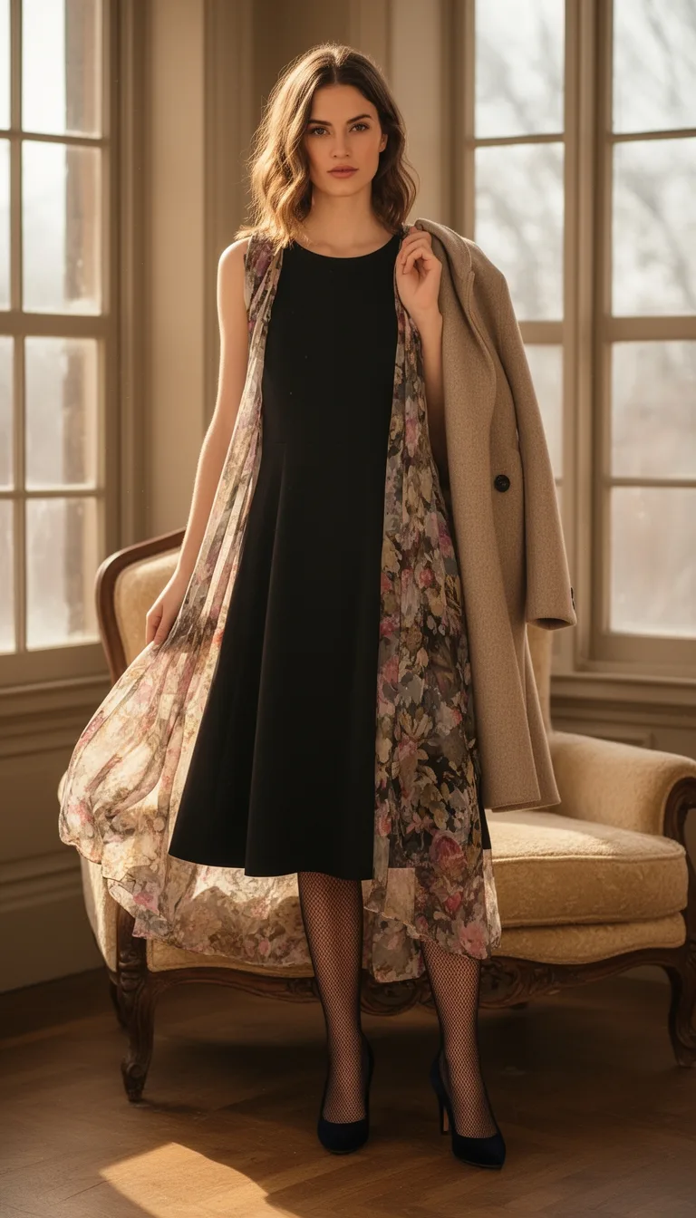sleeveless black floral a line