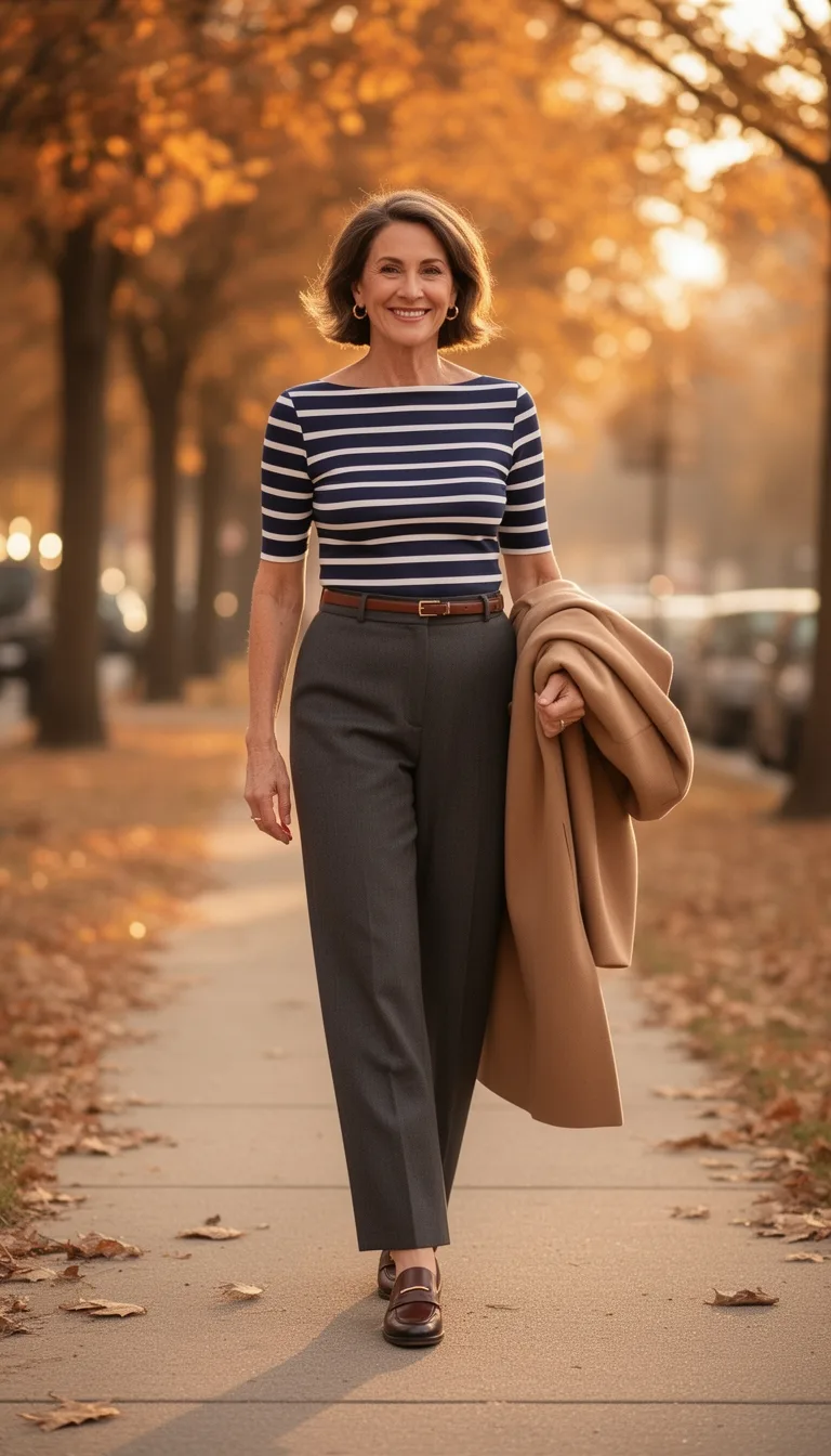 striped tucked high waist trousers