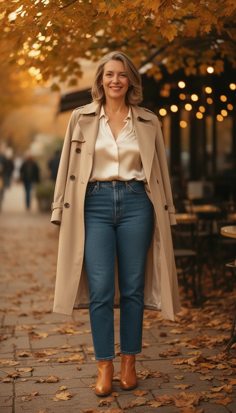 trench satin straight jeans