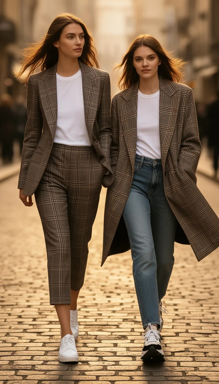 plaid blazer with sneakers