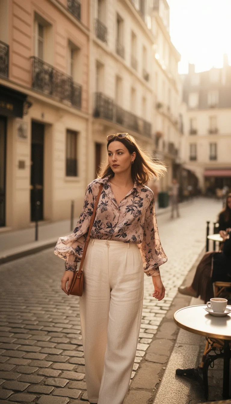 printed blouse wide leg pants