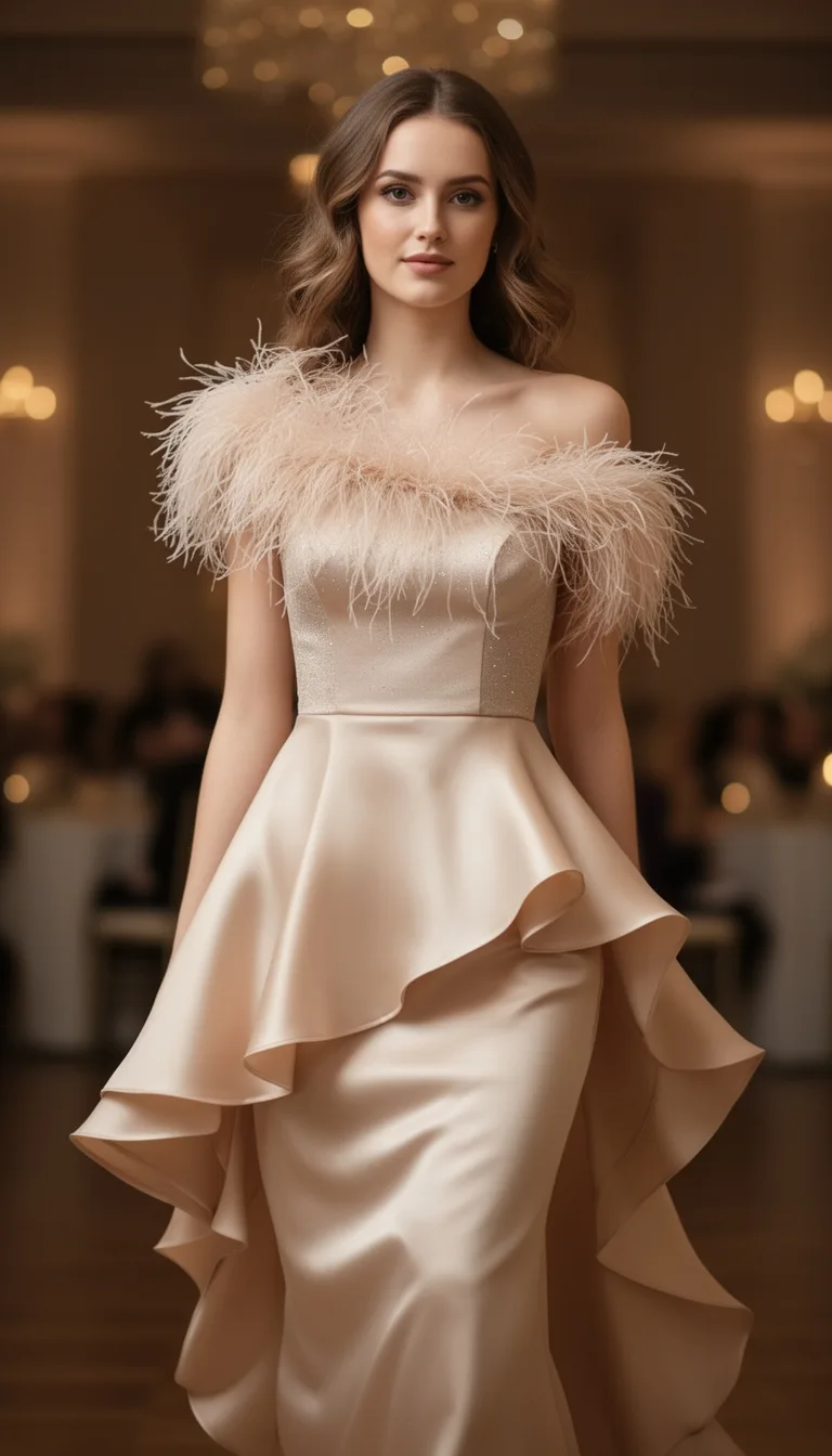 ruffled dress with featherboa