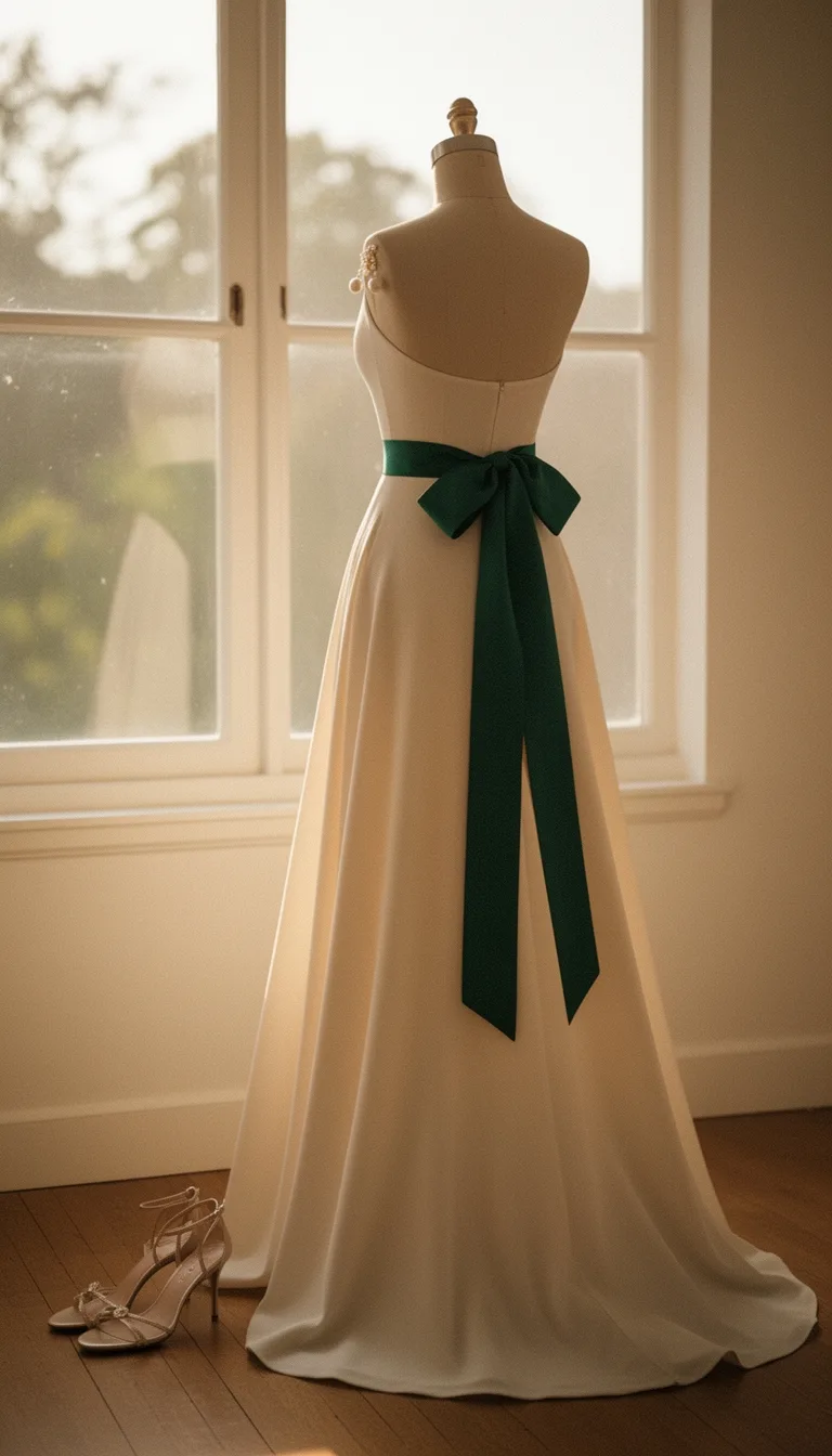muted navy crepe dress with ribbon