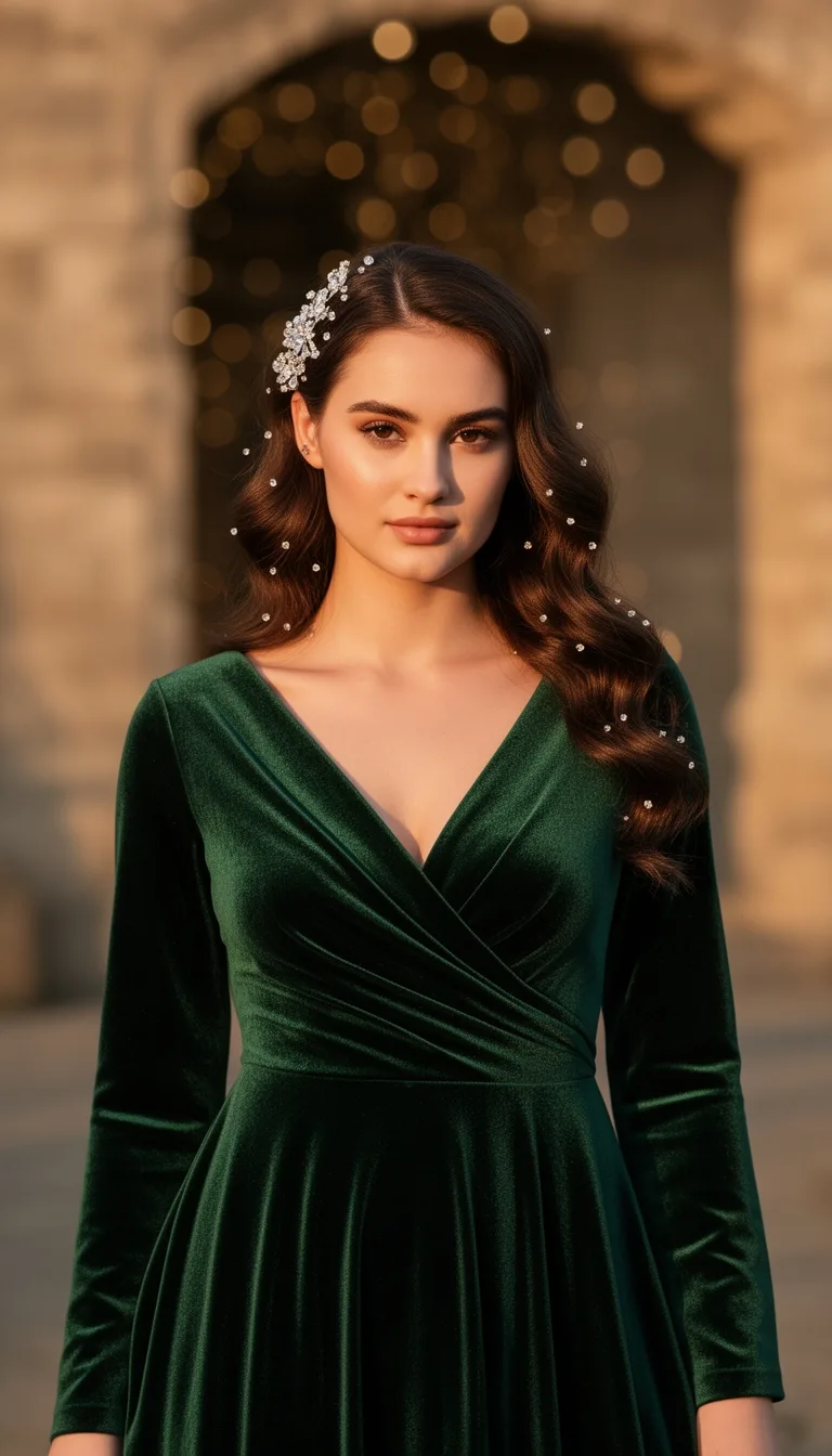 cowl neck emerald velvet ensemble