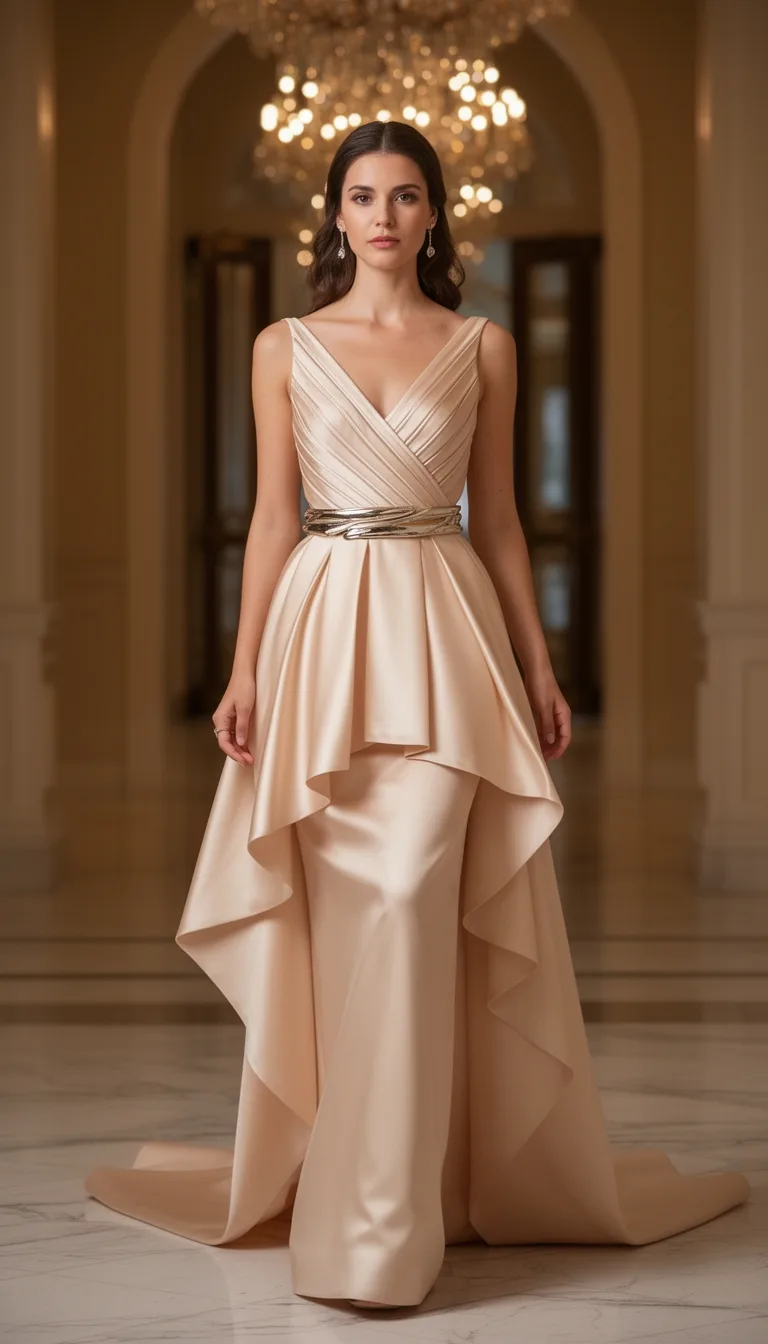 structured taffeta dress with metallicbelt