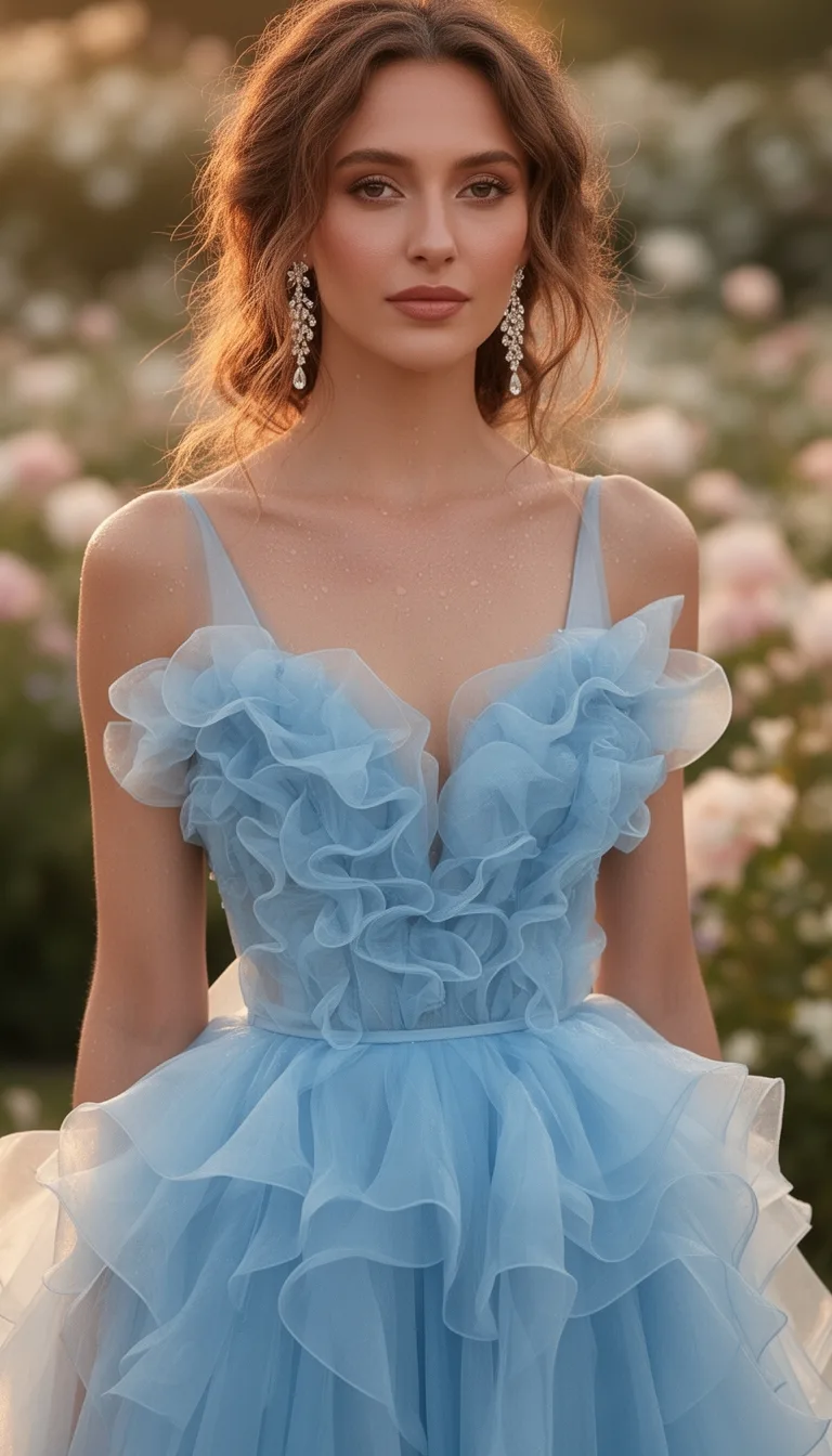 ruffled light blue dress ensemble
