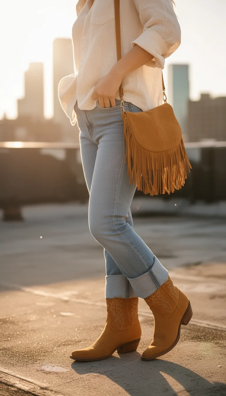 linen shirt with cowboy boots